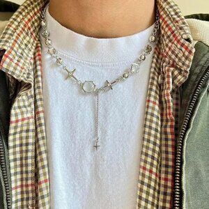 y2k chrome crystal orb pendant choker necklace